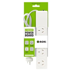 Moki 4 Outlet Powerboard With Surge Overload Protection White