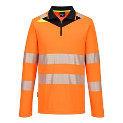 Portwest DX4 Hi-Vis Polo Shirt Long Sleeve 3XL Orange And Black
