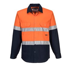 Portwest Hobart Hi-Vis Contrast Shirt Long Sleeve 4XL Orange And Navy