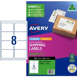 Avery Premium Shipping Labels White Laser Inkjet AveryEco L7165 99.1x67.7mm 8UP 400 Lab