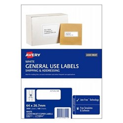 AVERY GENERAL USE LABELS White L7158 64x26.7mm 30UP 3000 labels 100 Sheets