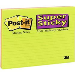 POST-IT 6845-SSPL MEETING NOTE Super Sticky 203x152mm Neon PK4 Lined