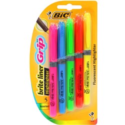 Bic Brite Liner Grip Highlighter 1.6-3.3mm Assorted Colours Pack of 5