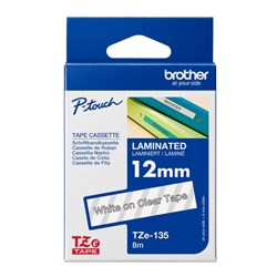 Brother TZE-135 P-Touch Tape 12mmx8 White on Clear