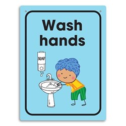DURUS WALL SIGN - Wash Hands 225x300mm Polyprop (Primary School)